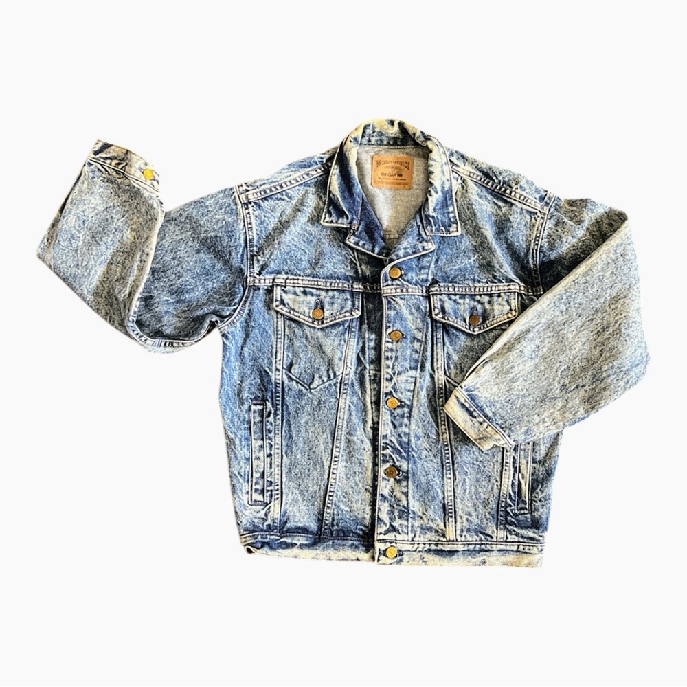 VINTAGE Gap denim Jacket Mens Medium Blue Acid Wash 80s Work Force Trucker